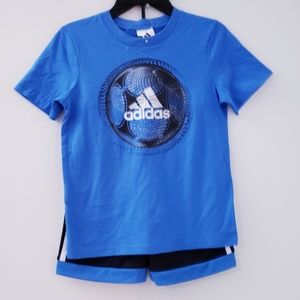 Adidas boys blue athletic top and short set